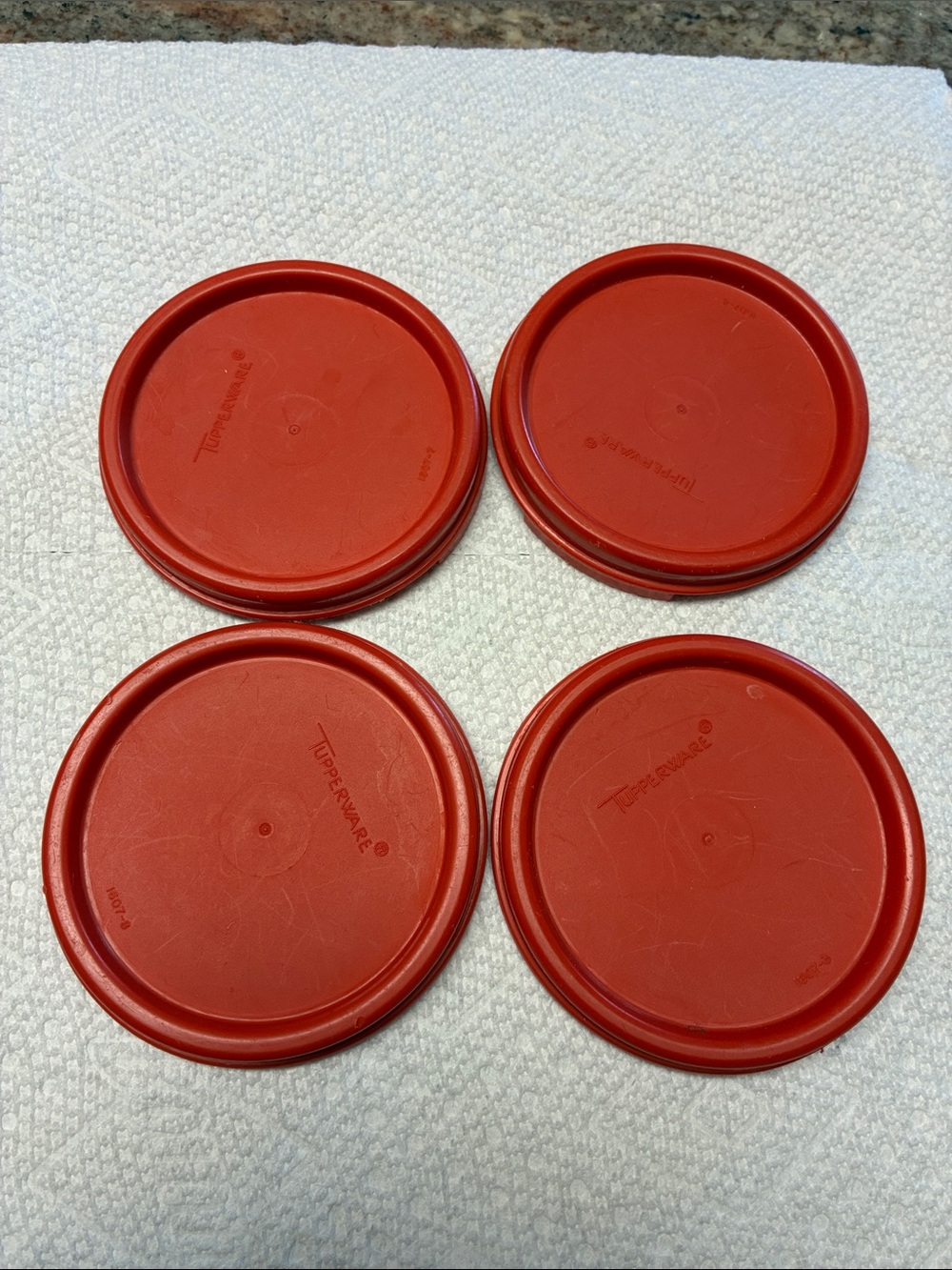 Set of 4 Red Tupperware Lids